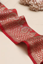 Red Banarasi Handloom Vintage Pure Silk Border Lace ( 1 Mtr ) - Luxurion World