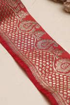 Red Banarasi Handloom Vintage Pure Silk Border Lace ( 1 Mtr ) - Luxurion World