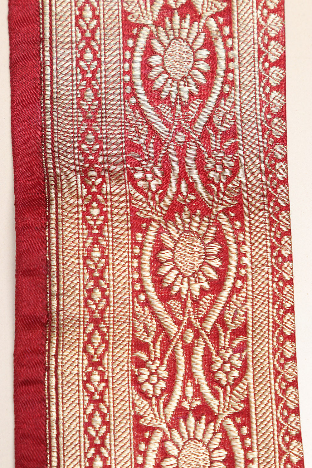 Red Banarasi Handloom Vintage Pure Silk Border Lace - Luxurion World