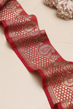 Red Banarasi Handloom Vintage Pure Silk Border Lace ( 1 Mtr ) - Luxurion World