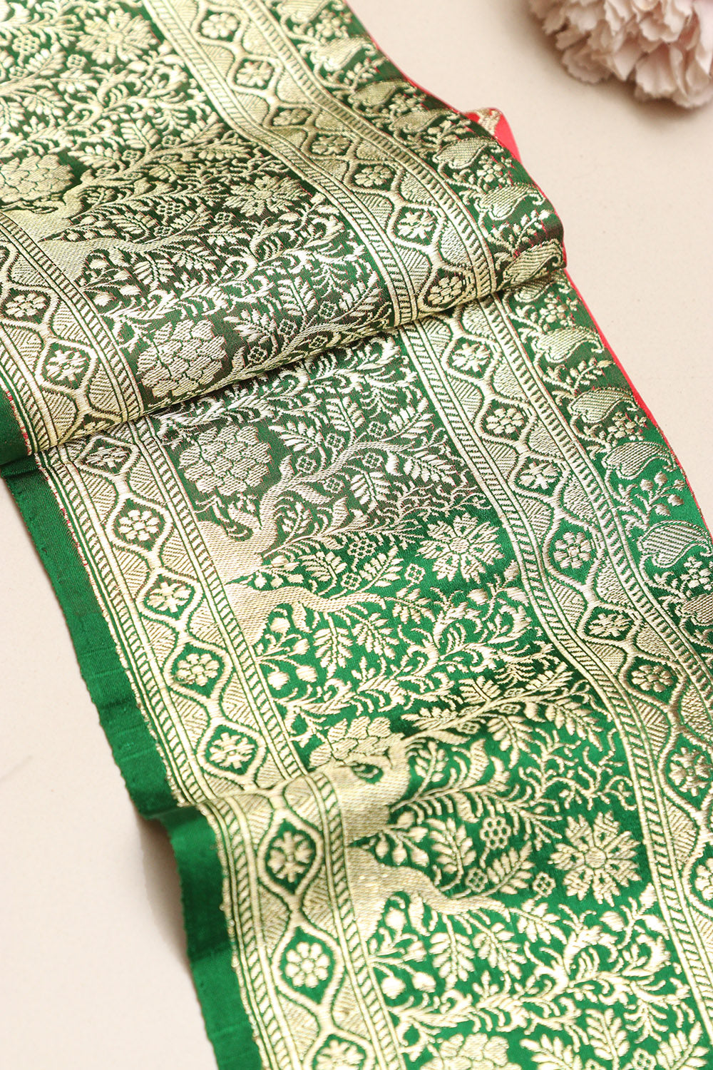 Green Banarasi Handloom Vintage Pure Silk Border Lace ( 1 Mtr ) - Luxurion World