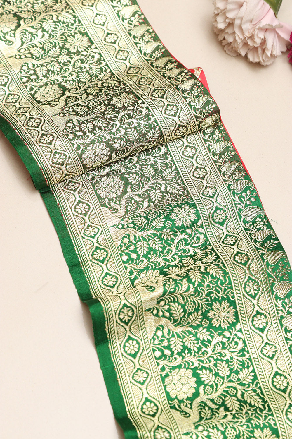 Green Banarasi Handloom Vintage Pure Silk Border Lace ( 1 Mtr ) - Luxurion World