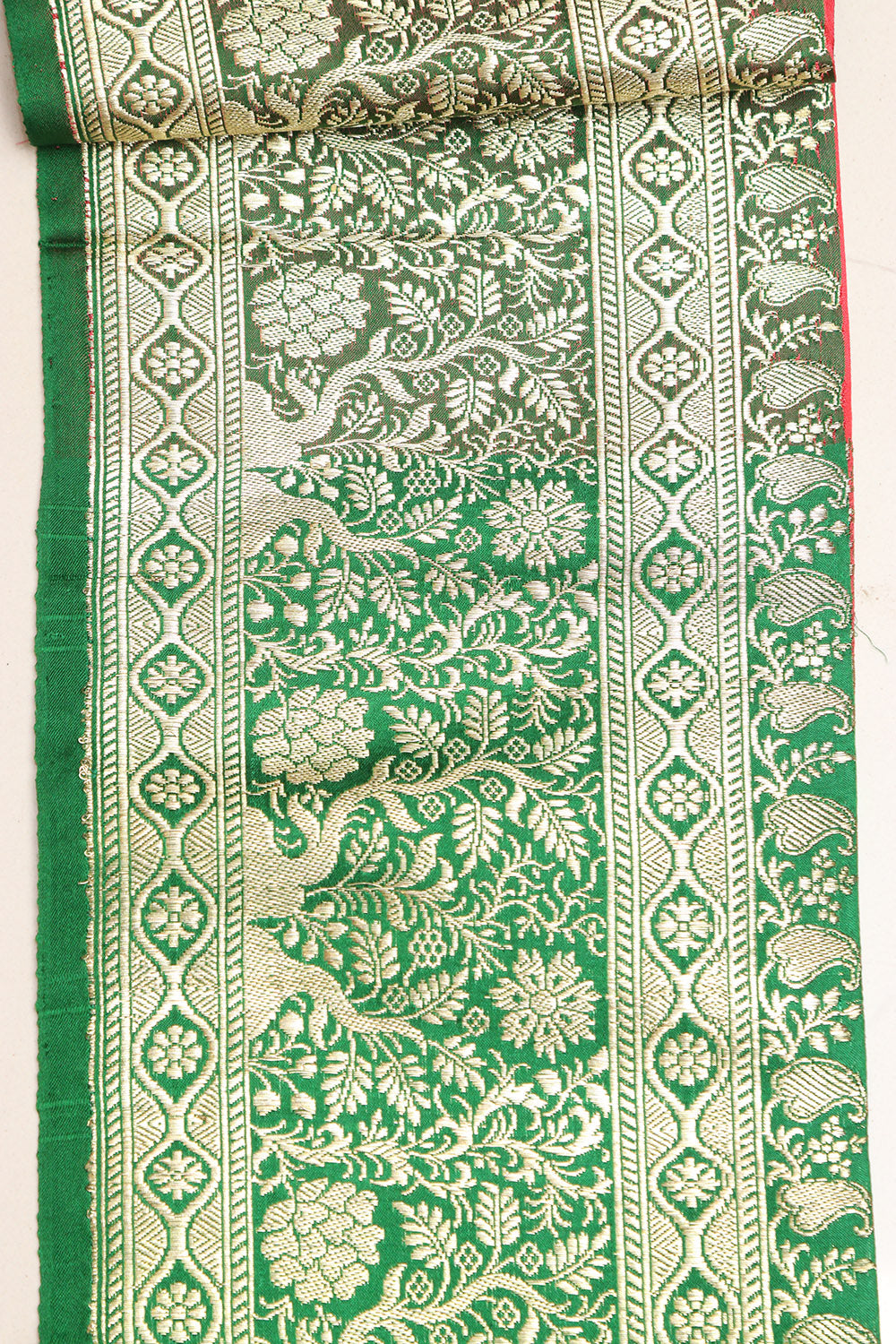 Green Banarasi Handloom Vintage Pure Silk Border Lace - Luxurion World