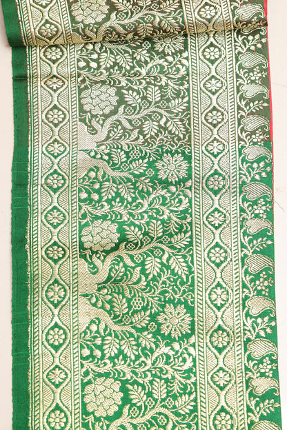 Green Banarasi Handloom Vintage Pure Silk Border Lace - Luxurion World