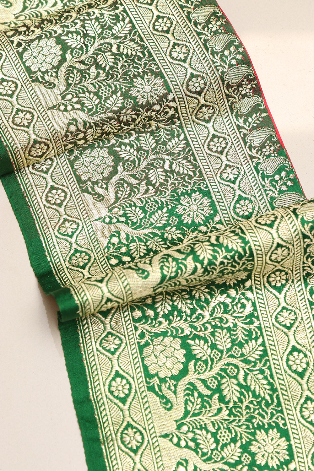 Green Banarasi Handloom Vintage Pure Silk Border Lace - Luxurion World