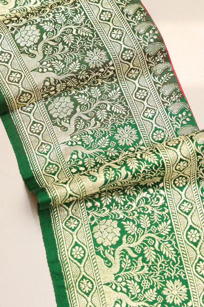 Green Banarasi Handloom Vintage Pure Silk Border Lace - Luxurion World