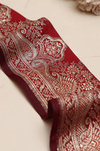 Maroon Banarasi Handloom Vintage Pure Silk Border Lace ( 1 Mtr ) - Luxurion World
