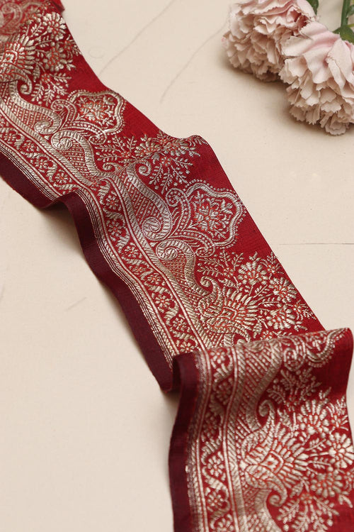 Maroon Banarasi Handloom Vintage Pure Silk Border Lace ( 1 Mtr ) - Luxurion World