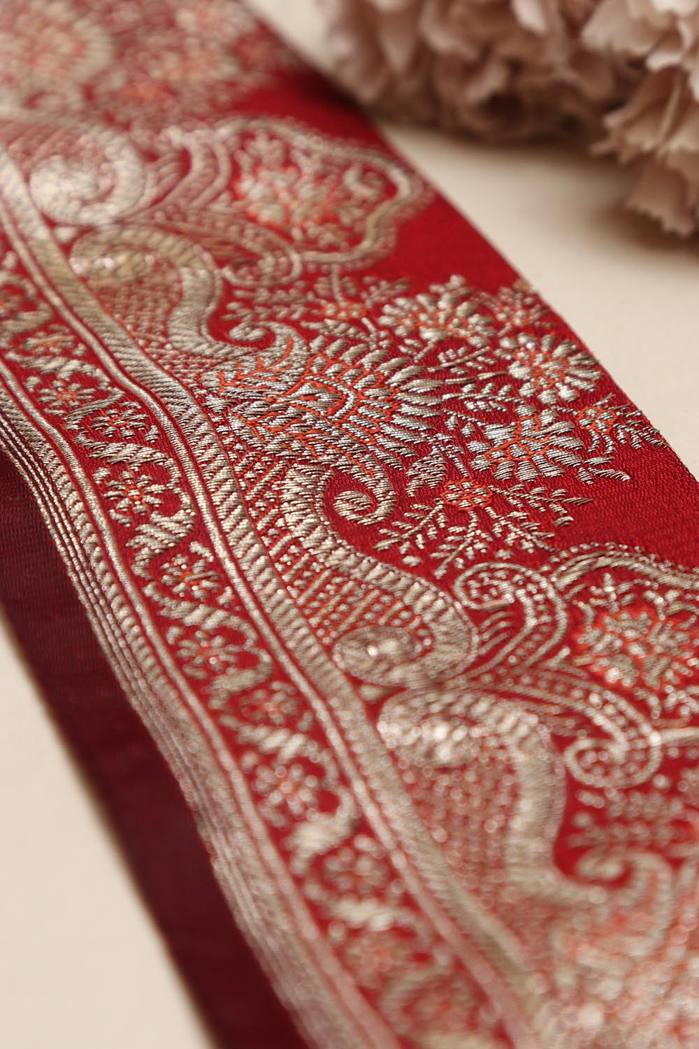 Maroon Banarasi Handloom Vintage Pure Silk Border Lace ( 1 Mtr ) - Luxurion World
