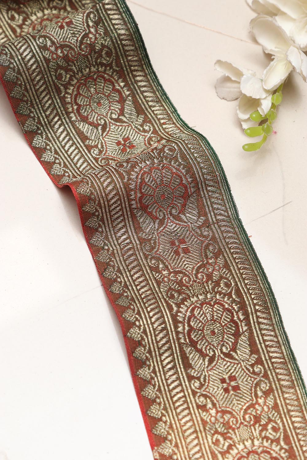 Orange Banarasi Handloom Vintage Pure Silk Border Lace ( 1 Mtr ) - Luxurion World