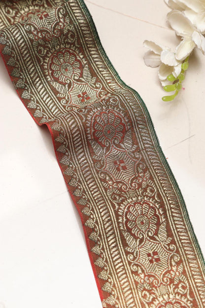 Orange Banarasi Handloom Vintage Pure Silk Border Lace ( 1 Mtr ) - Luxurion World