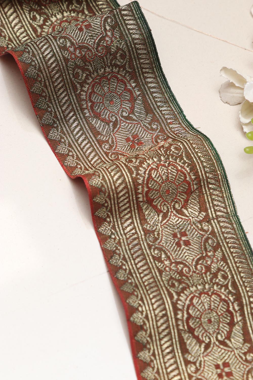 Orange Banarasi Handloom Vintage Pure Silk Border Lace ( 1 Mtr ) - Luxurion World