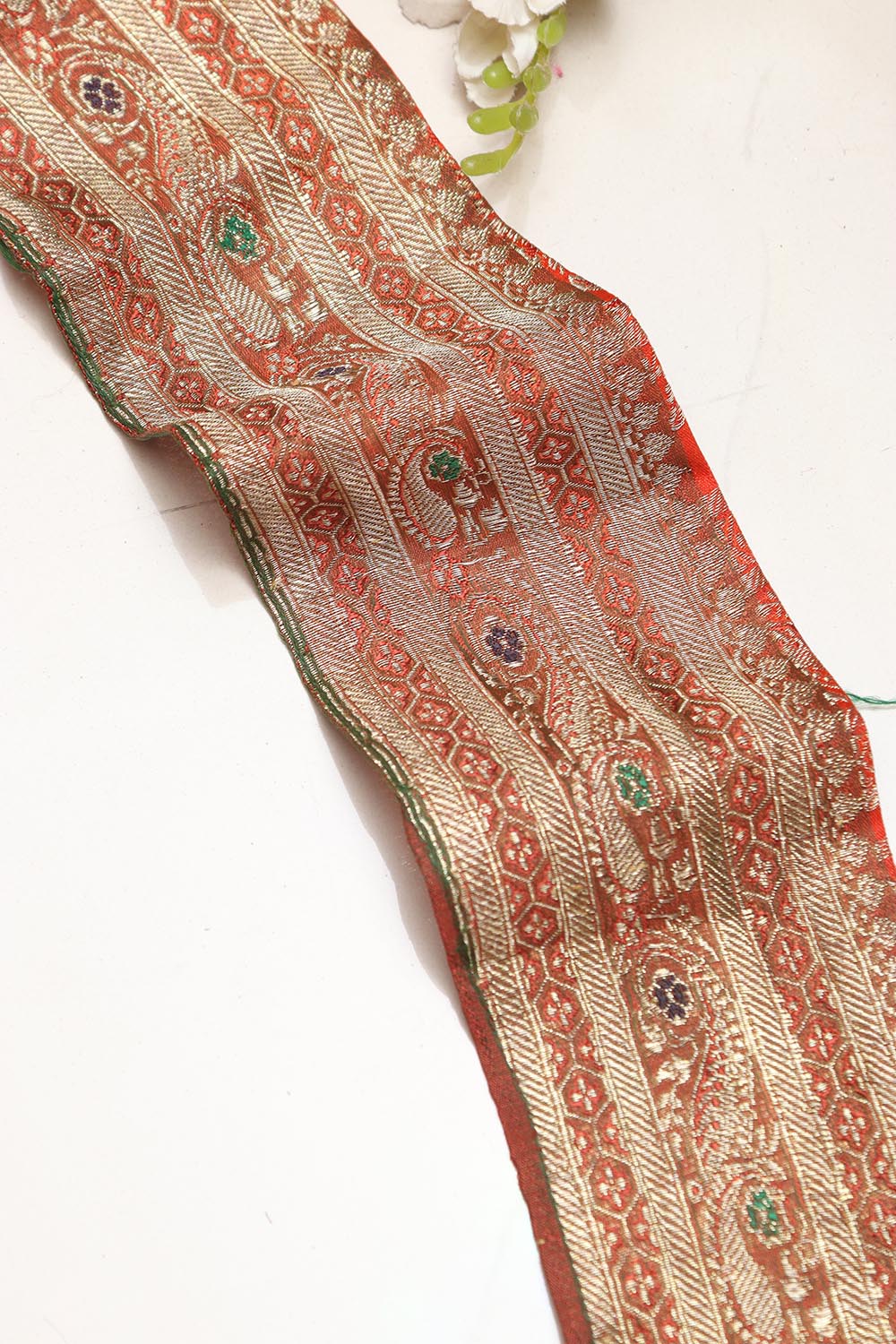 Orange Banarasi Handloom Vintage Pure Silk Border Lace ( 1 Mtr ) - Luxurion World