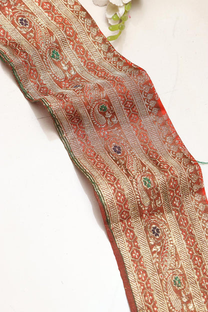 Orange Banarasi Handloom Vintage Pure Silk Border Lace ( 1 Mtr ) - Luxurion World