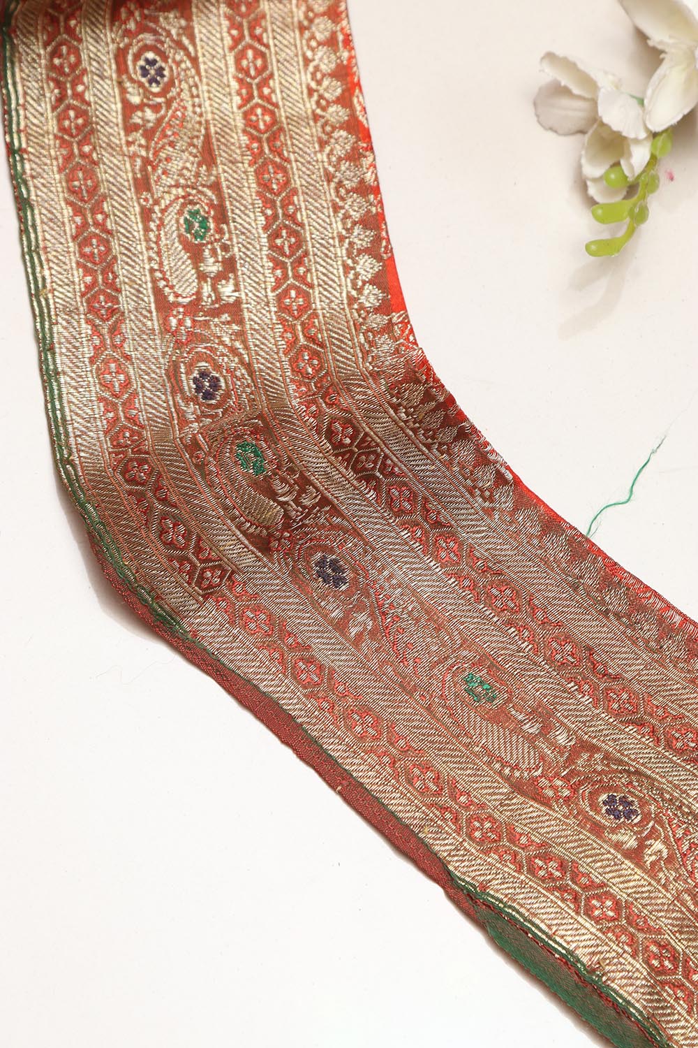 Orange Banarasi Handloom Vintage Pure Silk Border Lace ( 1 Mtr ) - Luxurion World