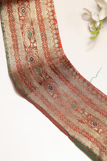 Orange Banarasi Handloom Vintage Pure Silk Border Lace ( 1 Mtr ) - Luxurion World