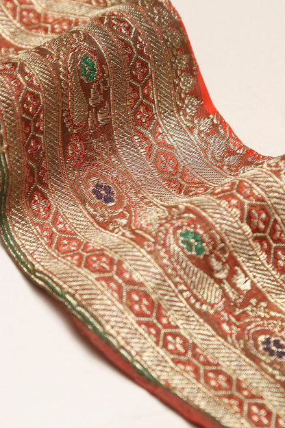 Orange Banarasi Handloom Vintage Pure Silk Border Lace ( 1 Mtr ) - Luxurion World