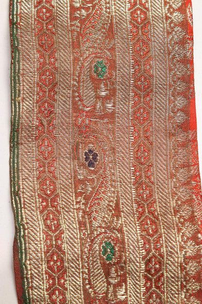 Orange Banarasi Handloom Vintage Pure Silk Border Lace ( 1 Mtr ) - Luxurion World