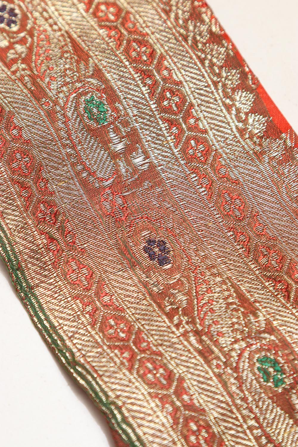 Orange Banarasi Handloom Vintage Pure Silk Border Lace ( 1 Mtr ) - Luxurion World