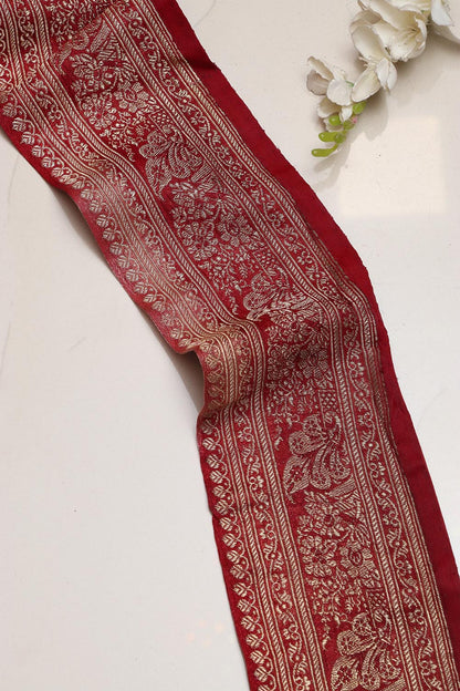 Red Banarasi Handloom Vintage Pure Silk Border Lace ( 1 Mtr ) - Luxurion World