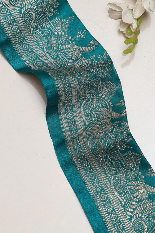 Blue Banarasi Handloom Vintage Pure Silk Border Lace ( 1 Mtr ) - Luxurion World