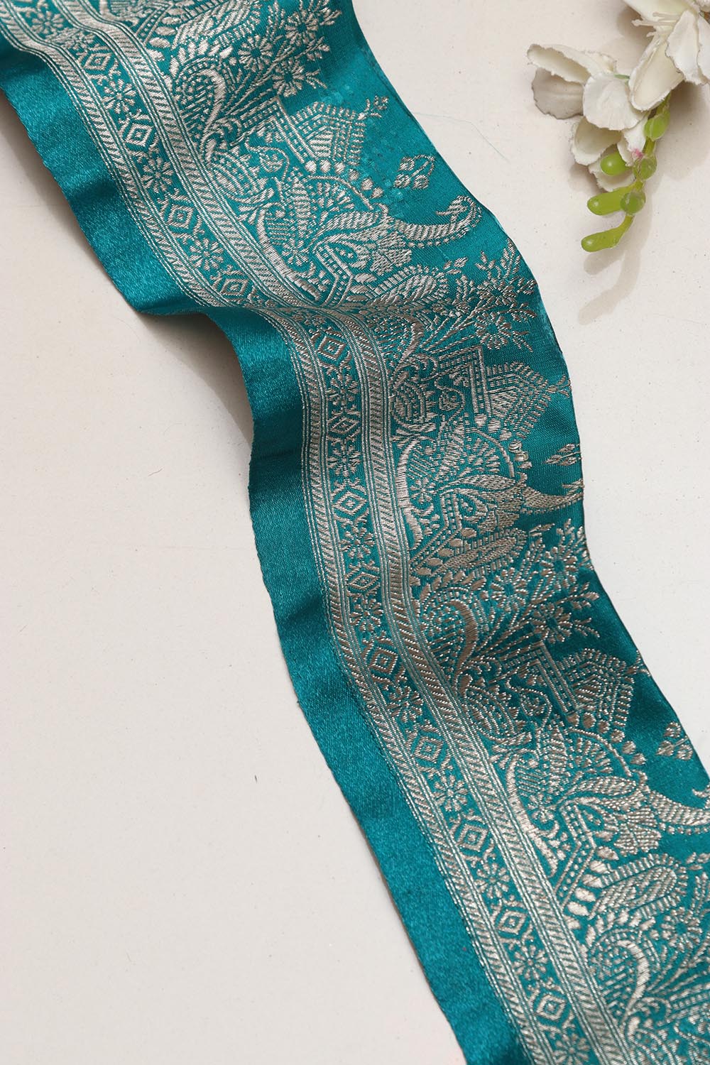 Blue Banarasi Handloom Vintage Pure Silk Border Lace ( 1 Mtr ) - Luxurion World