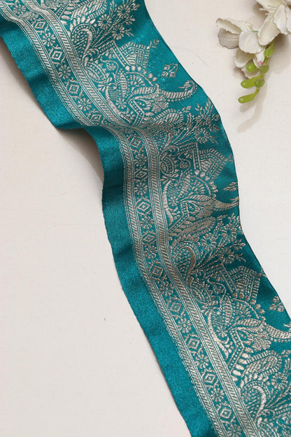 Blue Banarasi Handloom Vintage Pure Silk Border Lace ( 1 Mtr ) - Luxurion World