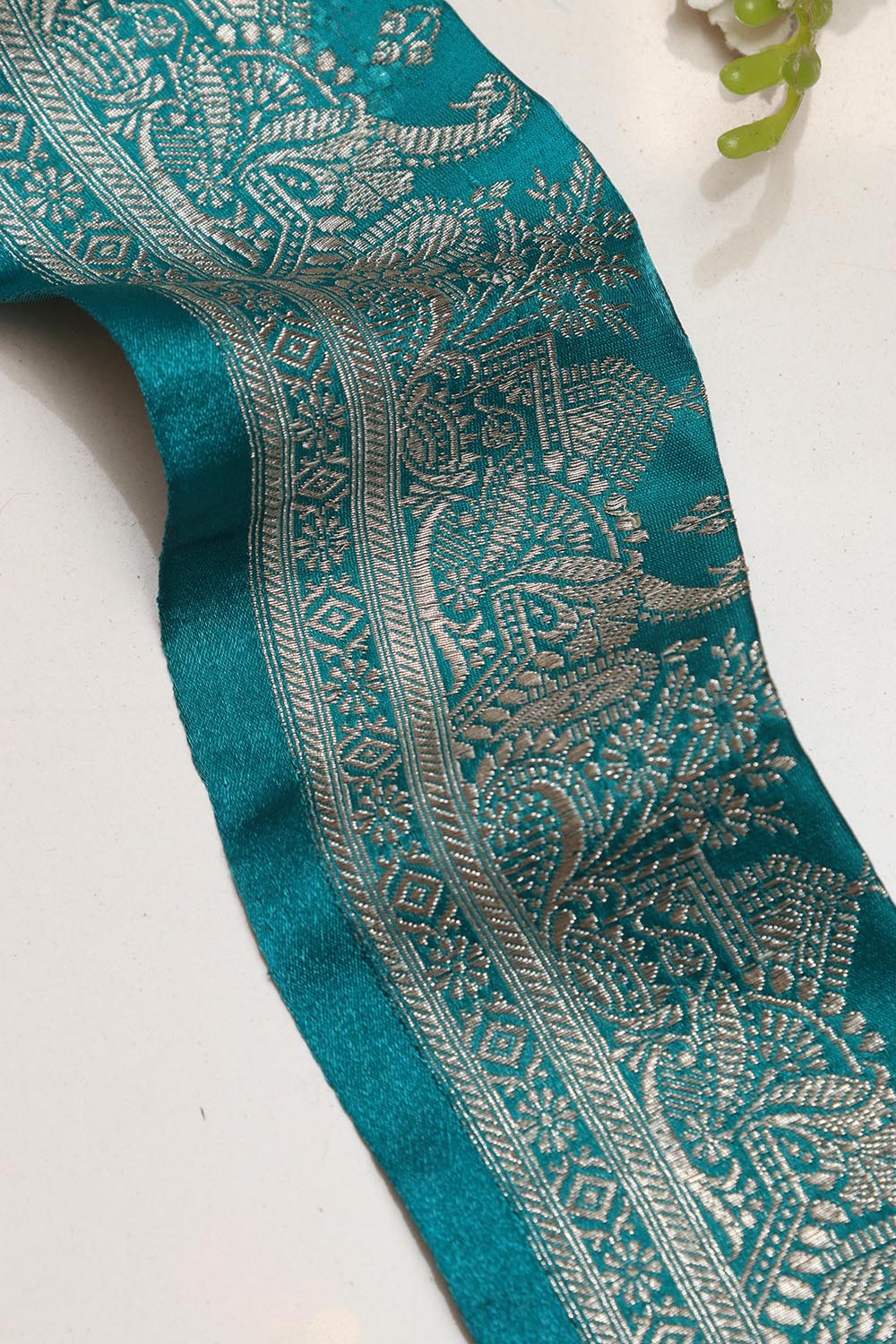 Blue Banarasi Handloom Vintage Pure Silk Border Lace ( 1 Mtr ) - Luxurion World