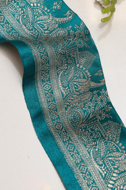 Blue Banarasi Handloom Vintage Pure Silk Border Lace ( 1 Mtr ) - Luxurion World