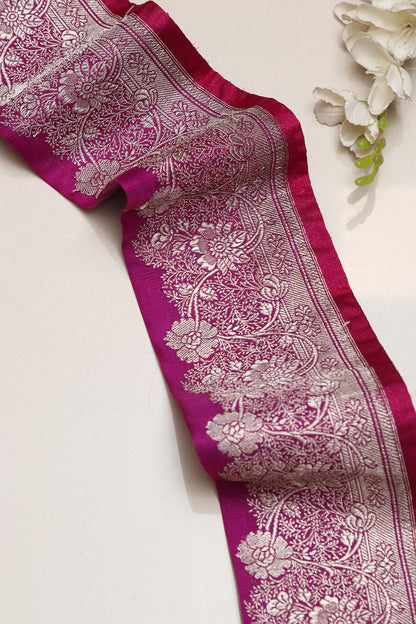 Pink Banarasi Handloom Vintage Pure Silk Border Lace ( 1 Mtr ) - Luxurion World