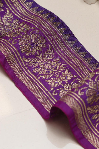 Exquisite Purple Banarasi Handloom Vintage Pure Silk Border Lace ( 1 Mtr ) - Luxurion World