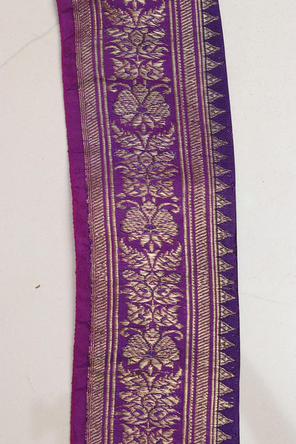 Exquisite Purple Banarasi Handloom Vintage Pure Silk Border Lace ( 1 Mtr ) - Luxurion World