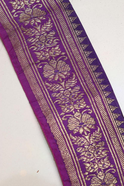 Exquisite Purple Banarasi Handloom Vintage Pure Silk Border Lace ( 1 Mtr ) - Luxurion World