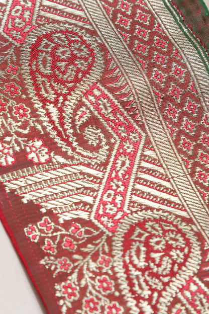 Maroon Banarasi Handloom Vintage Pure Silk Border Lace ( 1 Mtr ) - Luxurion World