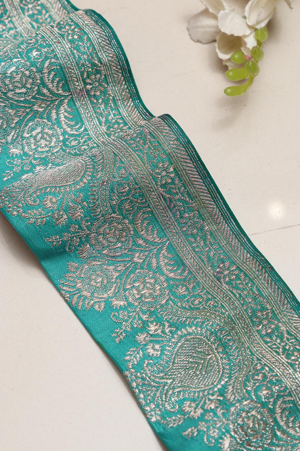 Blue Banarasi Handloom Vintage Pure Silk Border Lace ( 1 Mtr ) - Luxurion World