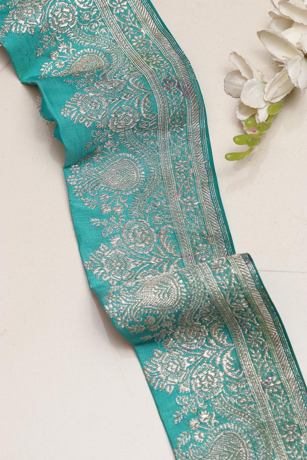 Blue Banarasi Handloom Vintage Pure Silk Border Lace ( 1 Mtr ) - Luxurion World