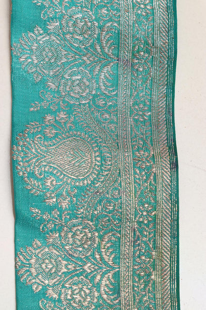 Blue Banarasi Handloom Vintage Pure Silk Border Lace ( 1 Mtr ) - Luxurion World