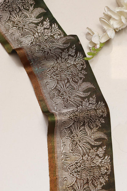 Green Banarasi Handloom Vintage Pure Silk Border Lace ( 1 Mtr ) - Luxurion World