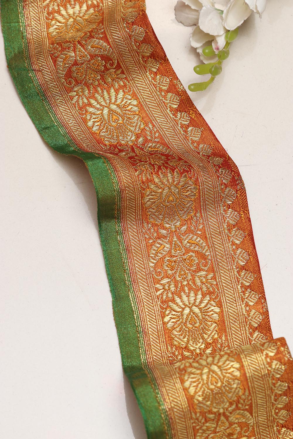 Orange Banarasi Handloom Vintage Pure Silk Border Lace ( 1 Mtr ) - Luxurion World