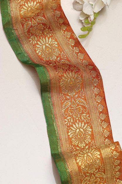 Orange Banarasi Handloom Vintage Pure Silk Border Lace ( 1 Mtr ) - Luxurion World