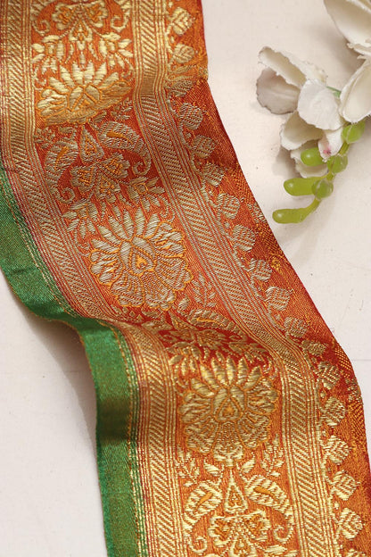 Orange Banarasi Handloom Vintage Pure Silk Border Lace ( 1 Mtr ) - Luxurion World