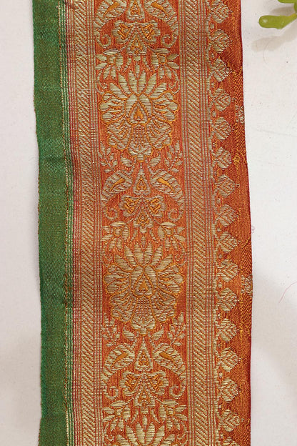 Orange Banarasi Handloom Vintage Pure Silk Border Lace ( 1 Mtr ) - Luxurion World