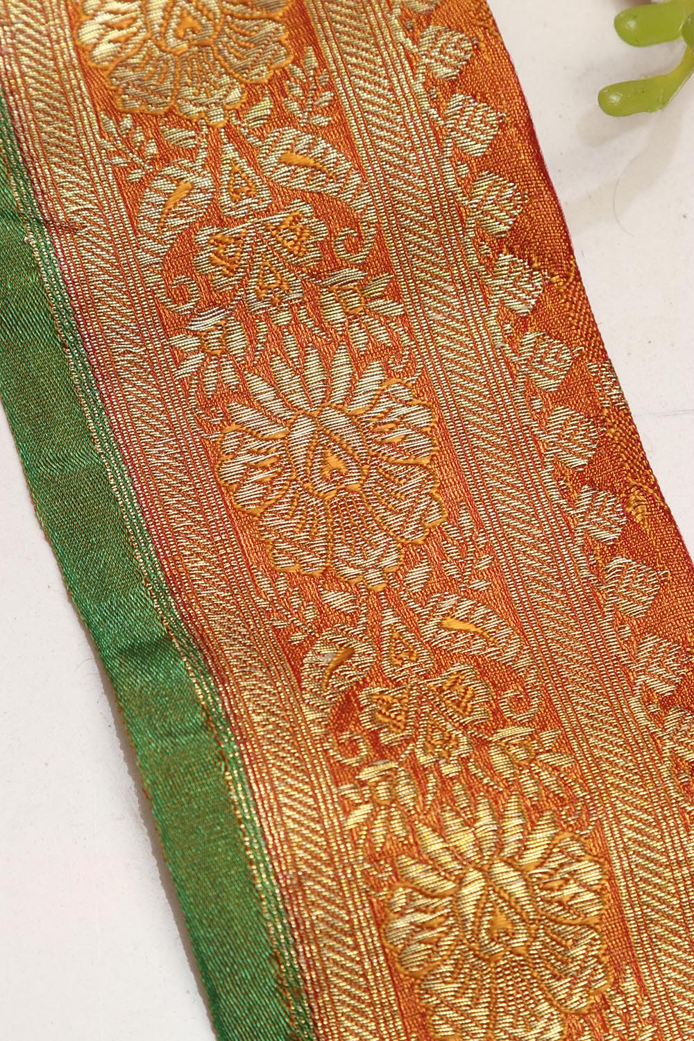 Orange Banarasi Handloom Vintage Pure Silk Border Lace ( 1 Mtr ) - Luxurion World