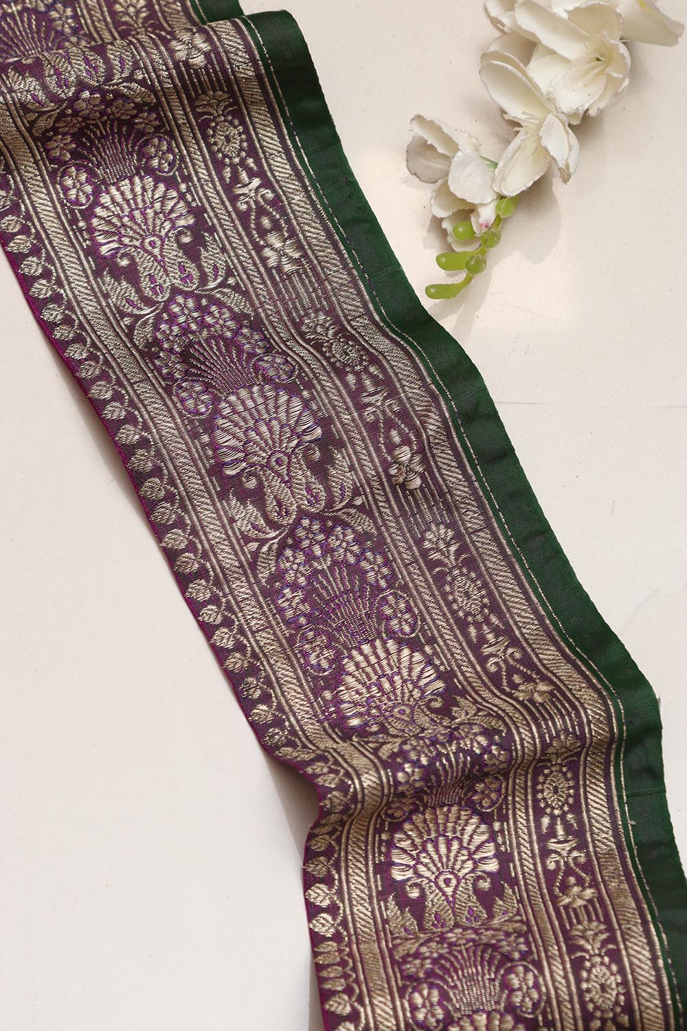 Exquisite Purple Banarasi Handloom Vintage Pure Silk Border Lace ( 1 Mtr ) - Luxurion World