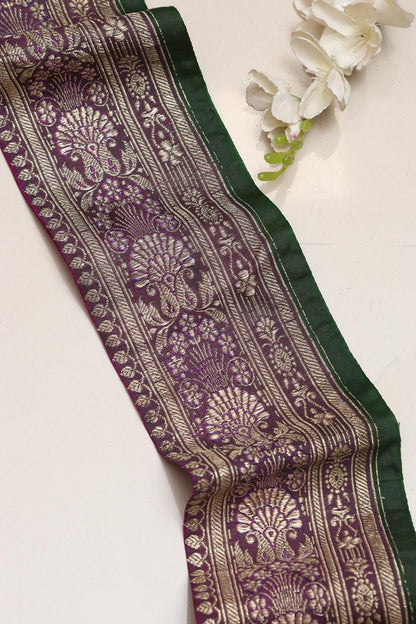 Exquisite Purple Banarasi Handloom Vintage Pure Silk Border Lace ( 1 Mtr ) - Luxurion World