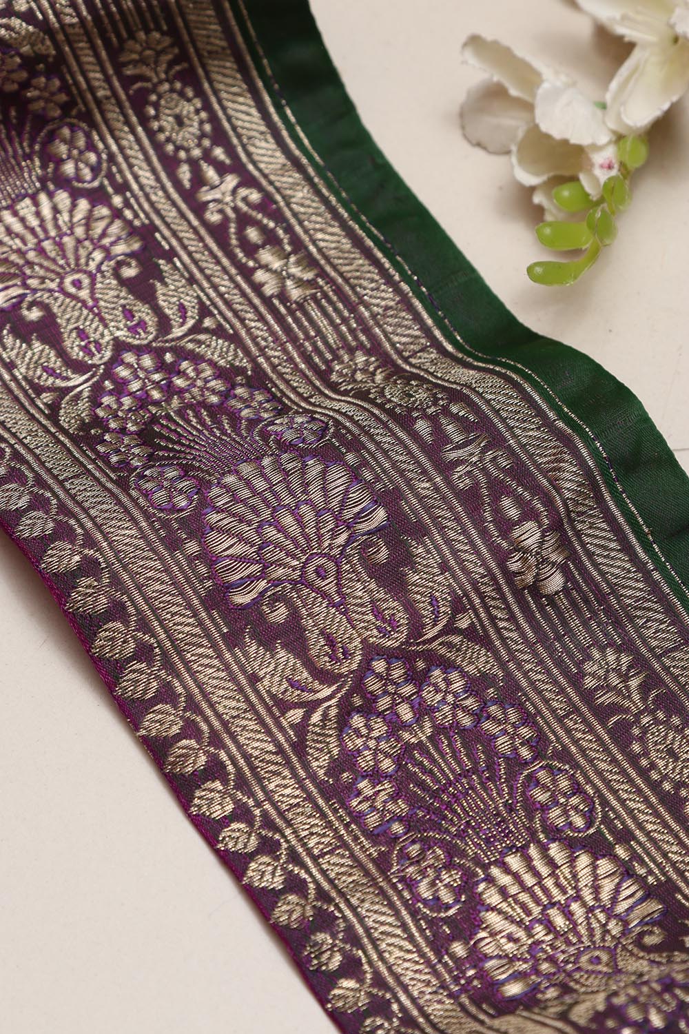 Exquisite Purple Banarasi Handloom Vintage Pure Silk Border Lace ( 1 Mtr ) - Luxurion World