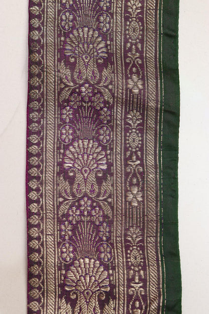 Exquisite Purple Banarasi Handloom Vintage Pure Silk Border Lace ( 1 Mtr ) - Luxurion World