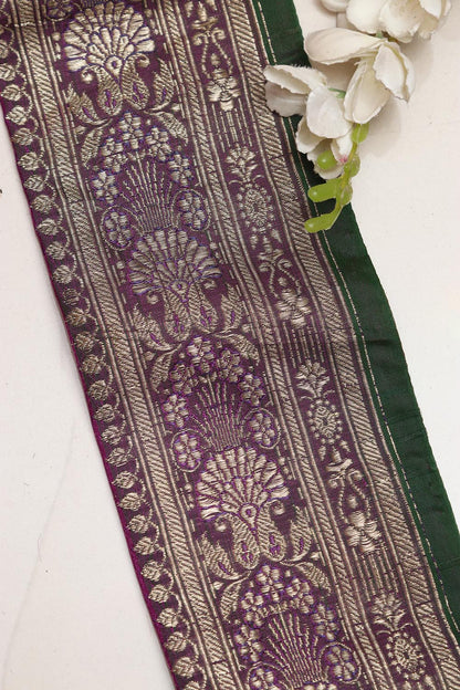 Exquisite Purple Banarasi Handloom Vintage Pure Silk Border Lace ( 1 Mtr ) - Luxurion World