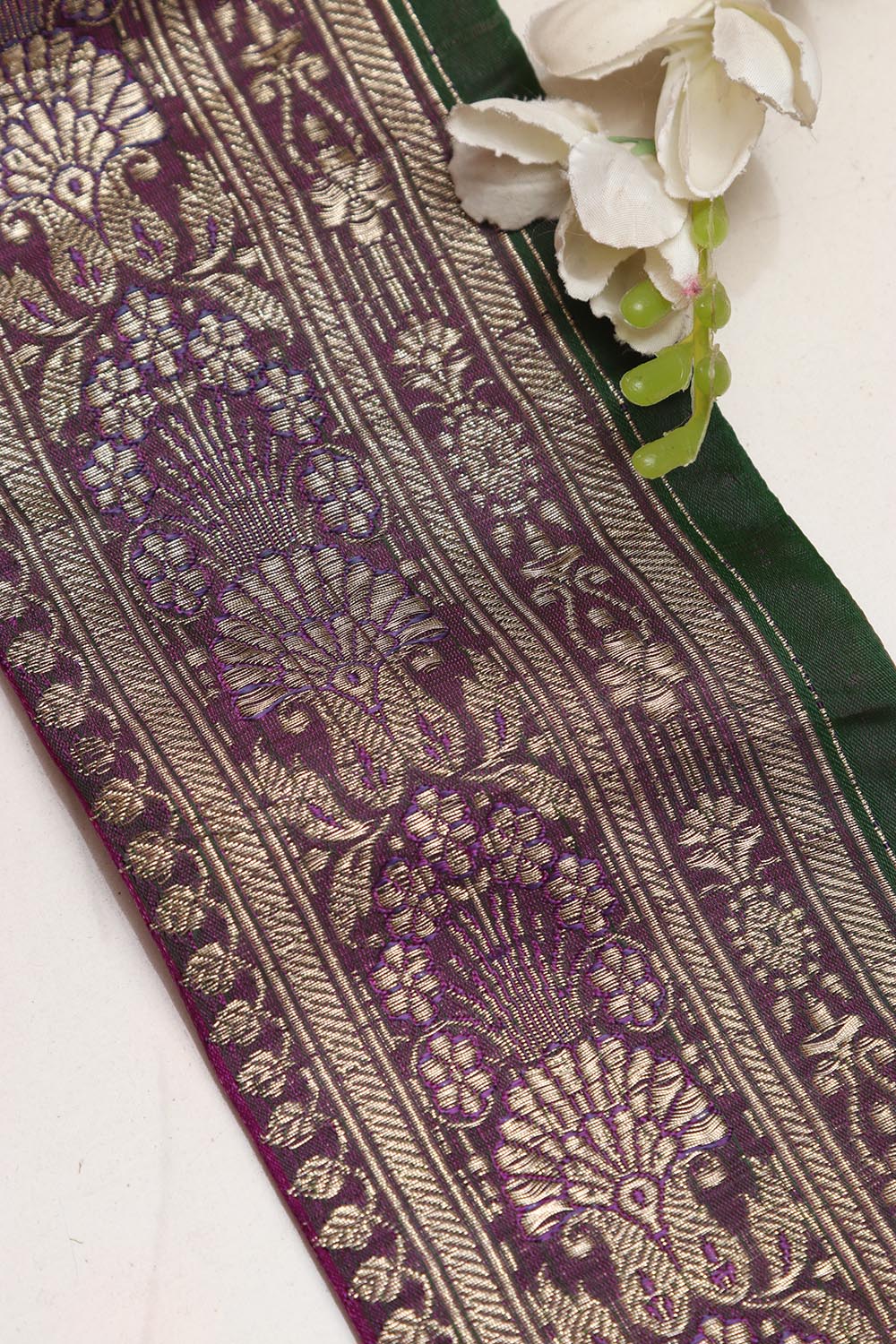 Exquisite Purple Banarasi Handloom Vintage Pure Silk Border Lace ( 1 Mtr ) - Luxurion World