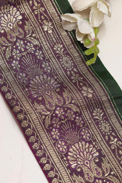 Exquisite Purple Banarasi Handloom Vintage Pure Silk Border Lace ( 1 Mtr ) - Luxurion World
